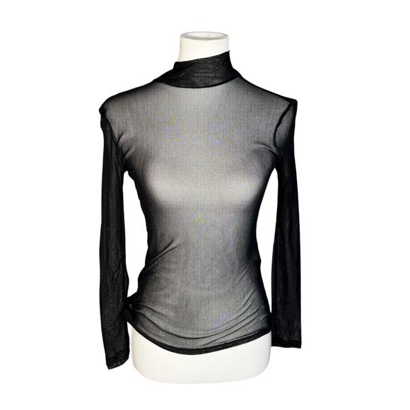 Reformation mesh sheer mock neck black long sleeve top medium - Picture 1 of 6